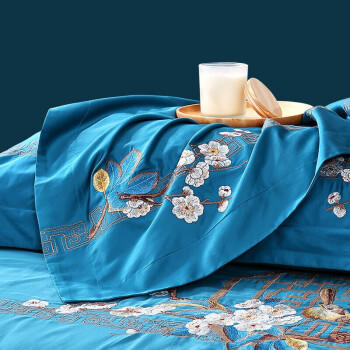 富安娜家纺 纯棉四件套100支长绒棉床上用品高档双人套件203*229cm 商品图1