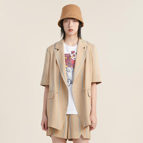 【高端系列】谜底西装2022秋款竖条纹双排扣短袖外套女223GW1060