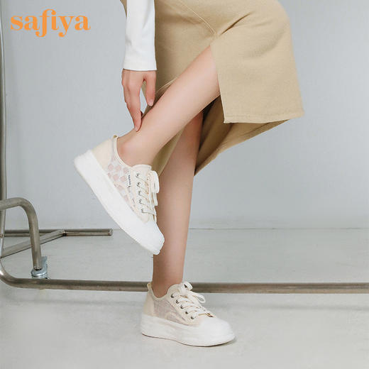 品牌定制| 索菲娅棋盘格网面云感轻盈底小白鞋2022秋新款溶解厚底休闲鞋SF23112416 商品图10