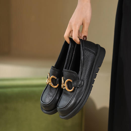 西村名物2022年秋新款大眼睛金属扣英伦风牛皮乐福鞋单鞋女11251 商品图3