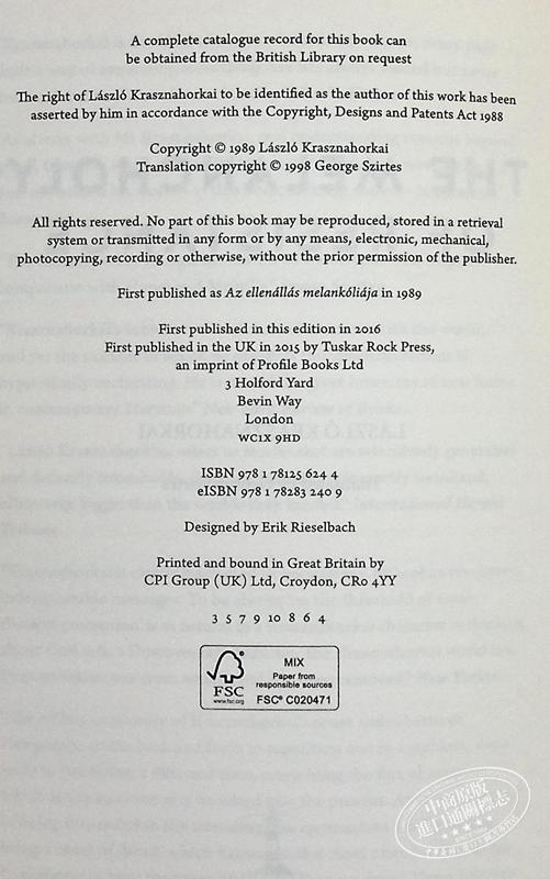 【中商原版】2025诺贝尔文学奖 忧郁的反抗 英文原版 The Melancholy of Resistance Laszlo Krasznahorkai 商品图4