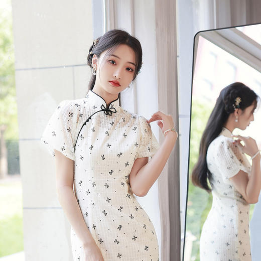 夏季改良短款复古清新年轻款日常休闲遮肉小个子旗袍连衣裙XL-813 商品图7