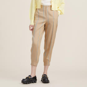 谜底休闲裤女2022秋新品竖条纹显瘦束脚醋酸九分裤223MK1069