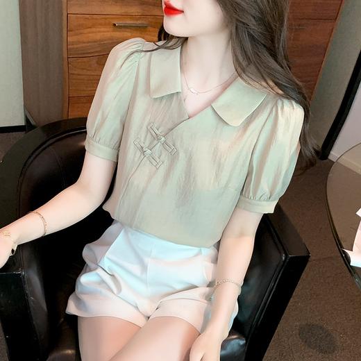 2022年夏款新中式盘扣衬衫女短袖薄款设计感小众翻领衬衣 KQL6179 商品图4