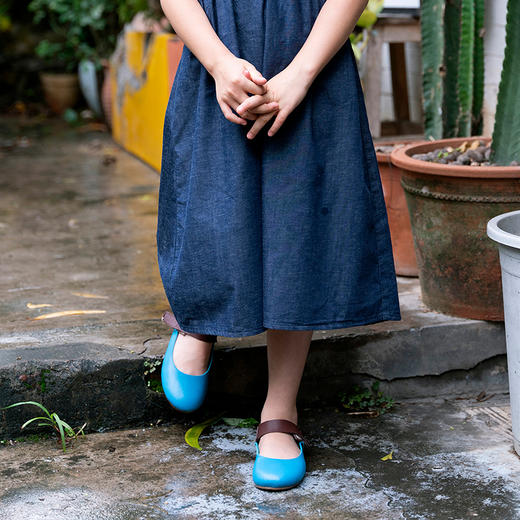 三茉童装/M166/撞色玛丽珍搭扣真皮女童蓝色皮鞋牛皮软底儿童鞋 商品图0