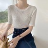 【常规圆领，时尚大方】黛唯梵冰丝针织衫女上衣，2022新款修身显瘦打底短袖薄款 商品缩略图1