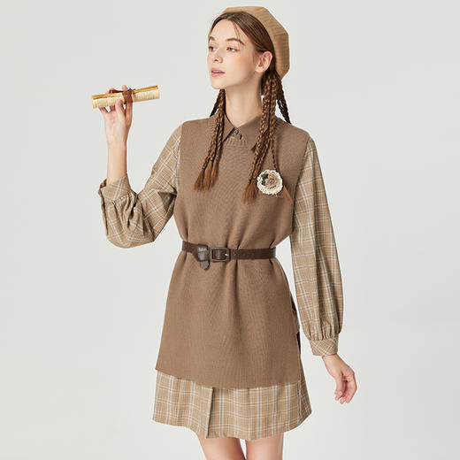 famecoco范可儿减龄漂亮洋气套装秋收腰格纹衬衫裙两件套D216EA303 商品图0