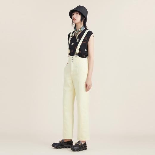 谜底2022秋新品复古洗水磨白高腰可拆卸背带牛仔裤女223MK1017 商品图1
