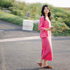 三绽放/553-565/魅惑粉亚麻文艺休闲西装薄款宽松外套女半身裙套装 商品缩略图1