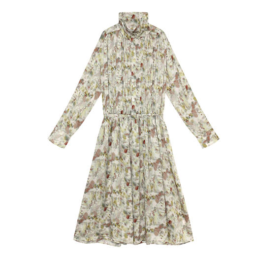 oldcolour印花衬衫连衣裙早秋新款立领低腰线设计感碎花裙 商品图4