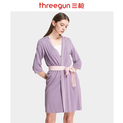 Threegun三枪 【浄呼吸】开襟七分袖女士睡袍-70387A911 商品图1