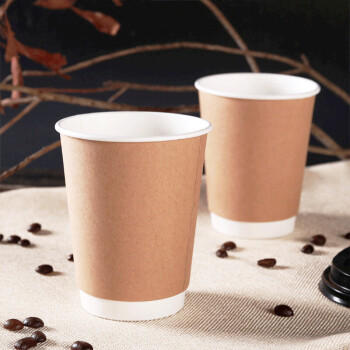 Edo 一次性纸杯 双层防烫牛皮纸贵宾接待办公水杯咖啡杯280ml*50只 商品图4