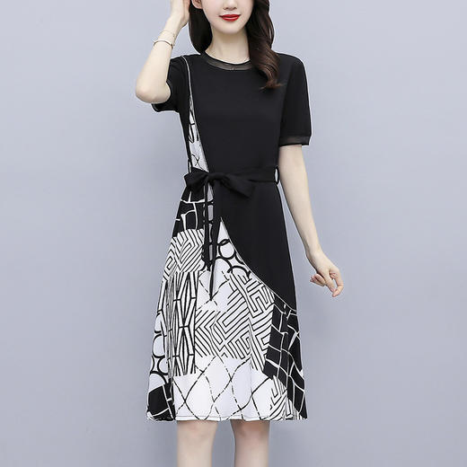 2022夏新款气质显瘦女装通勤时尚印花短袖气质拼接连衣裙  XY-LYF9934 商品图1