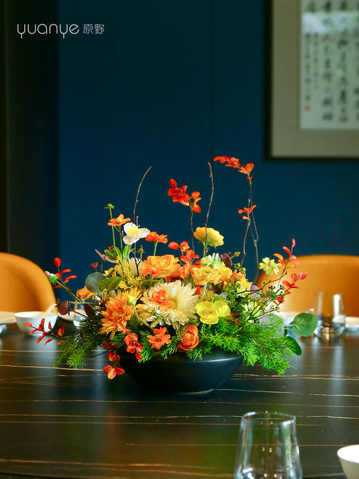 高端圆桌转盘仿真花餐桌花摆花轻奢高档酒店茶室中间摆件大装饰花 商品图0