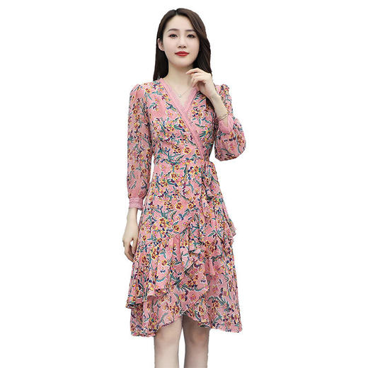 WZWQ213079小碎花雪纺连衣裙女高腰显瘦中长裙子 商品图6