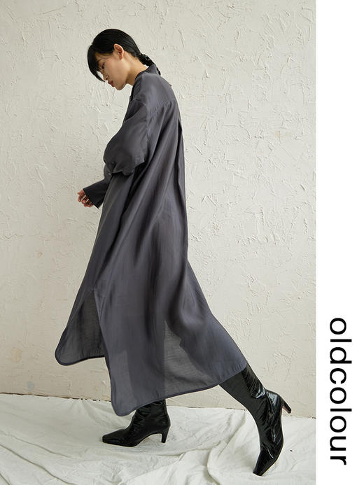 oldcolour天丝立领连衣裙早秋女新款高级感慵懒风长袖裙子 商品图3