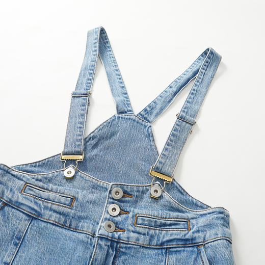 谜底2022秋新品复古洗水磨白高腰可拆卸背带牛仔裤女223MK1017 商品图3