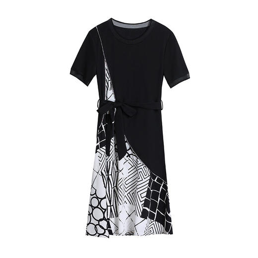 2022夏新款气质显瘦女装通勤时尚印花短袖气质拼接连衣裙  XY-LYF9934 商品图4