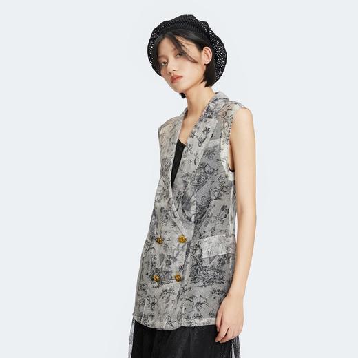 【不规则印花】谜底2022秋款桑蚕丝真丝合体中长马甲女228MM6159 商品图1