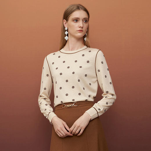 EITIE爱特爱秋季新款优雅气质刺绣打底针织衫6701401 商品图2