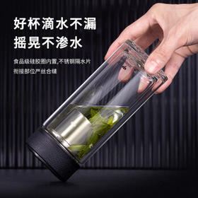 万象（WANXIANG）双层玻璃杯经典皮纹V19RL商务办公便携泡茶杯290ML大容量家用水杯