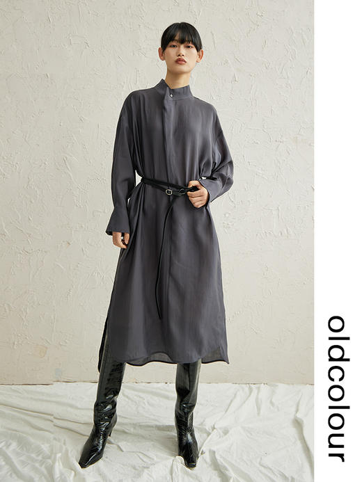 oldcolour天丝立领连衣裙早秋女新款高级感慵懒风长袖裙子 商品图2