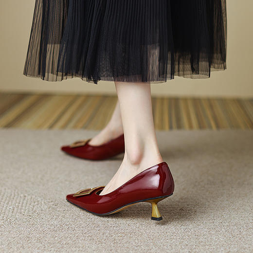 经典优雅，真皮亮面高跟单鞋HB-6056 商品图2