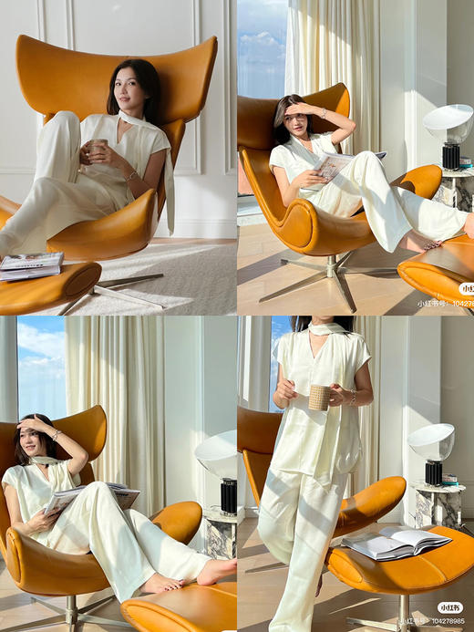 HIDEMI 度假系列浮雕水波纹设计感丝巾式廓形套装 上衣/长裤 商品图1