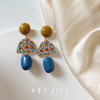 HEYJILL自制 蓝色多瑙河 日系复古黄蓝撞色树脂长耳环原创 商品缩略图6