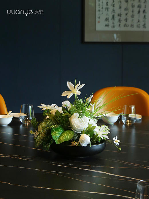 高端圆桌转盘仿真花餐桌花摆花轻奢高档酒店茶室中间摆件大装饰花 商品图4