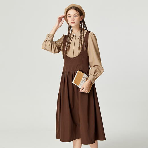 famecoco范可儿纯棉衬衫休闲套装女秋季学院半身裙两件套D221EA302 商品图0