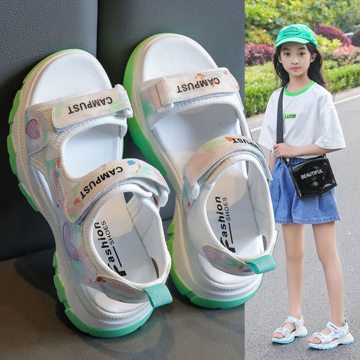 【时尚经典，秒变潮童】女童凉鞋2022新款，夏季中大童女孩公主时尚防滑软底，儿童运动沙滩鞋 商品图2