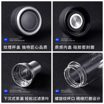 万象（WANXIANG）双层玻璃杯经典皮纹V19RL商务办公便携泡茶杯290ML大容量家用水杯 商品图6