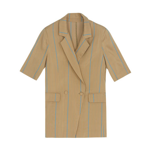 【高端系列】谜底西装2022秋款竖条纹双排扣短袖外套女223GW1060 商品图4