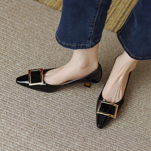 经典优雅，真皮亮面高跟单鞋HB-6056 商品图5