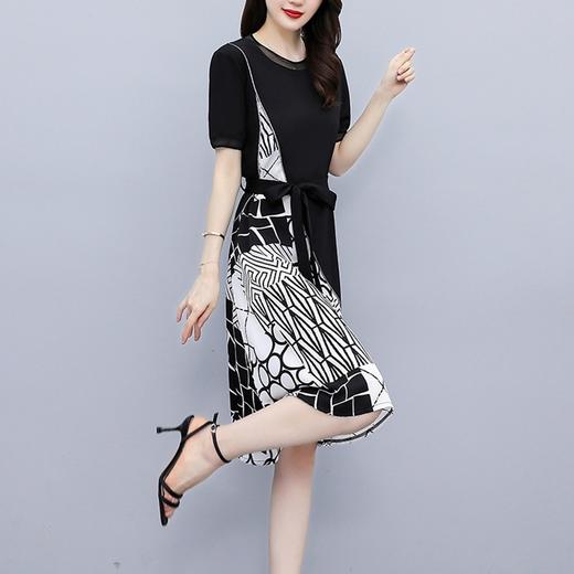 2022夏新款气质显瘦女装通勤时尚印花短袖气质拼接连衣裙  XY-LYF9934 商品图2