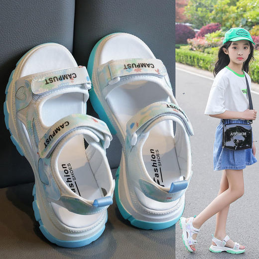 【时尚经典，秒变潮童】女童凉鞋2022新款，夏季中大童女孩公主时尚防滑软底，儿童运动沙滩鞋 商品图0