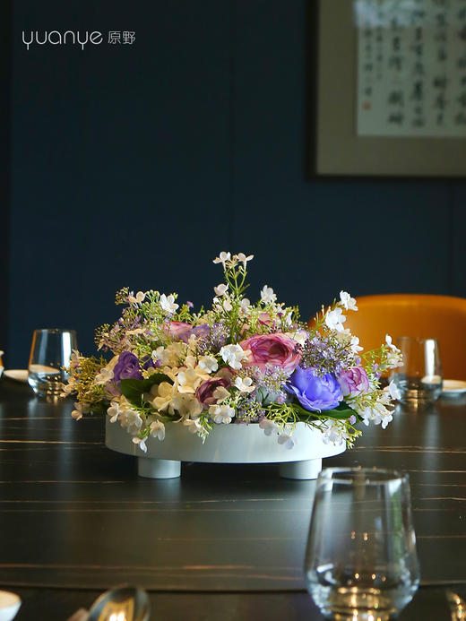 高端圆桌转盘仿真花餐桌花摆花轻奢高档酒店茶室中间摆件大装饰花 商品图1