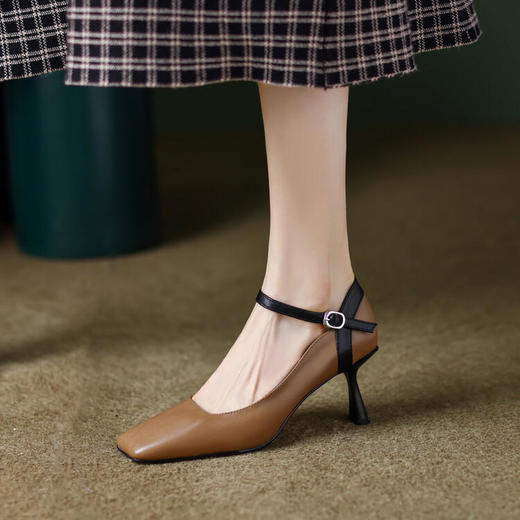 气质方头羊皮鞋，细跟浅口舒适高跟鞋 YS-3933 商品图0