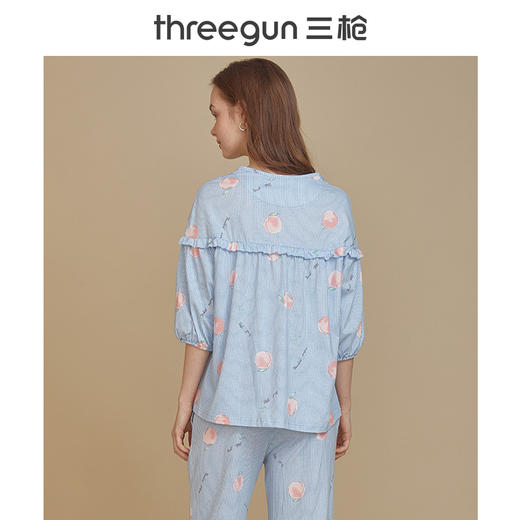 Threegun三枪 【水柔棉】圆领开襟中袖长裤女士家居套家居服-81860D011 商品图2