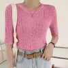 【常规圆领，时尚大方】黛唯梵冰丝针织衫女上衣，2022新款修身显瘦打底短袖薄款 商品缩略图4