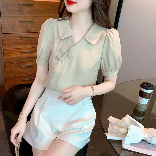 2022年夏款新中式盘扣衬衫女短袖薄款设计感小众翻领衬衣 KQL6179 商品图1