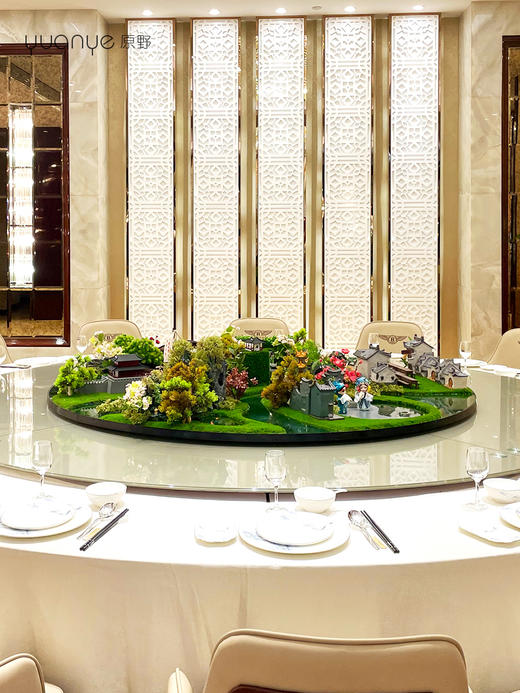 酒店餐桌花摆花高端新中式大圆桌装饰摆件餐厅中间转盘造景微景观 商品图1