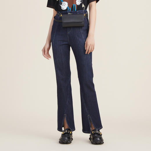 谜底牛仔裤女2022秋新品自然腰紧身显瘦复古喇叭裤女223MK1013 商品图0