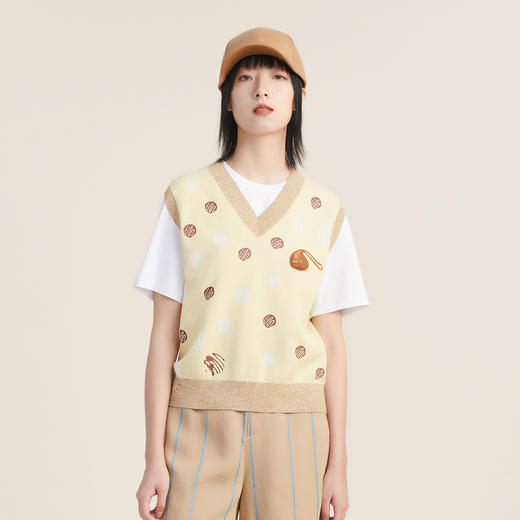 谜底针织马甲背心2022秋新品复古学院外穿毛衣马甲女223MZ1369 商品图0