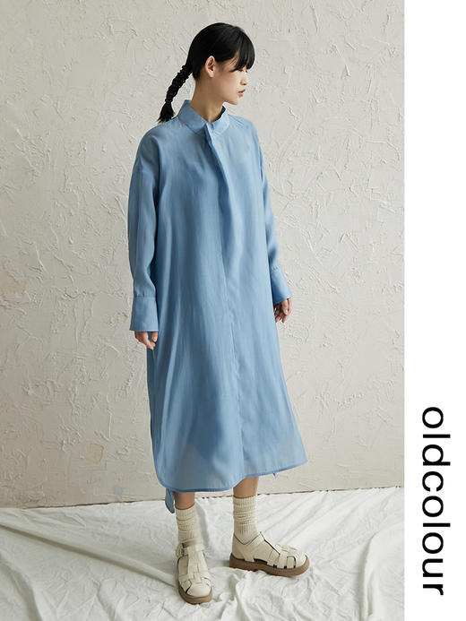 oldcolour天丝立领连衣裙早秋女新款高级感慵懒风长袖裙子 商品图1