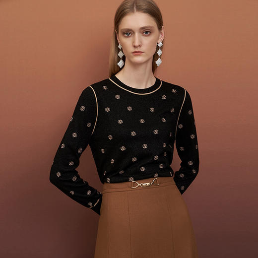 EITIE爱特爱秋季新款优雅气质刺绣打底针织衫6701401 商品图6