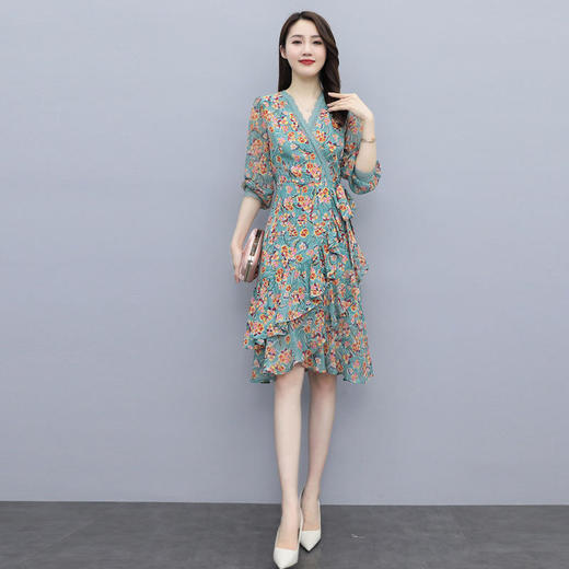 WZWQ213079小碎花雪纺连衣裙女高腰显瘦中长裙子 商品图4