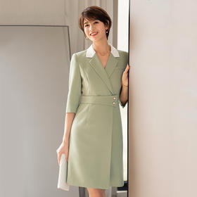 AD高端绿色西装连衣裙女夏季通勤高级感职业装气质女神范裙子