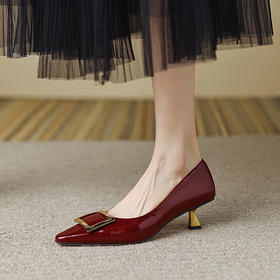 经典优雅，真皮亮面高跟单鞋HB-6056